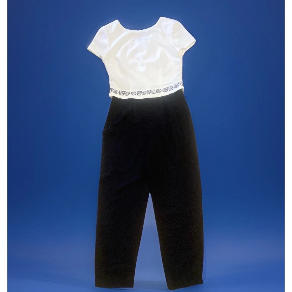 Liz Claiborne Women Size 6 Black Cream Geometric Trim Jumpsuit Vintage‎ Classic